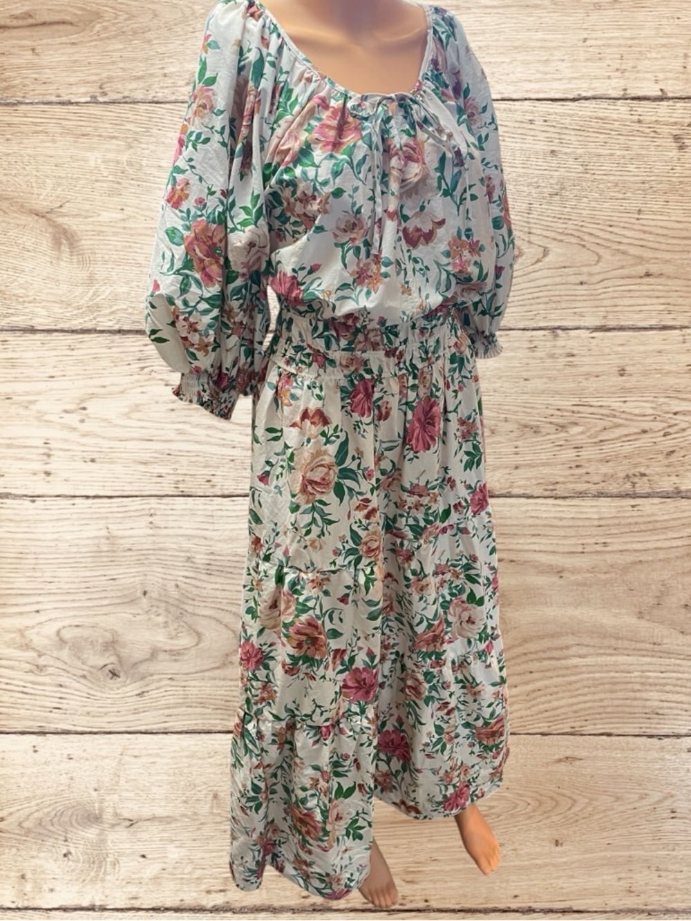 Anthropologie Floral Somerset Maxi Dress in Ivory and Pink 2X - Picture 2 of 11